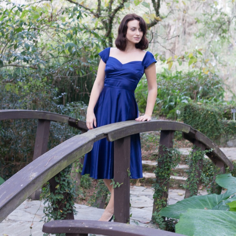 ModCloth retro dress blue satin